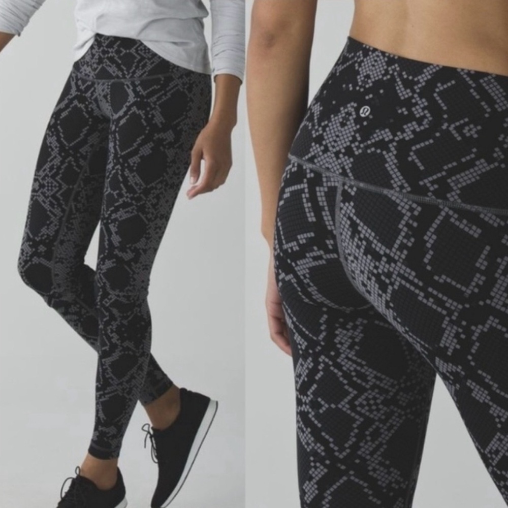 Lululemon Wunder Under High-Rise Leggings Snakeskin Print Black Gray Womens S 6